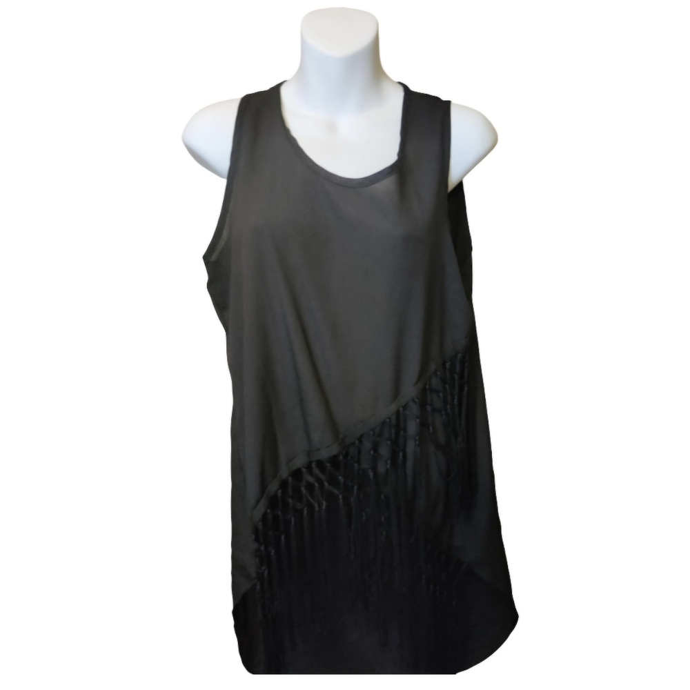 Black Tassel Tank Top Blouse | Women's Medium | Elegant & Chic